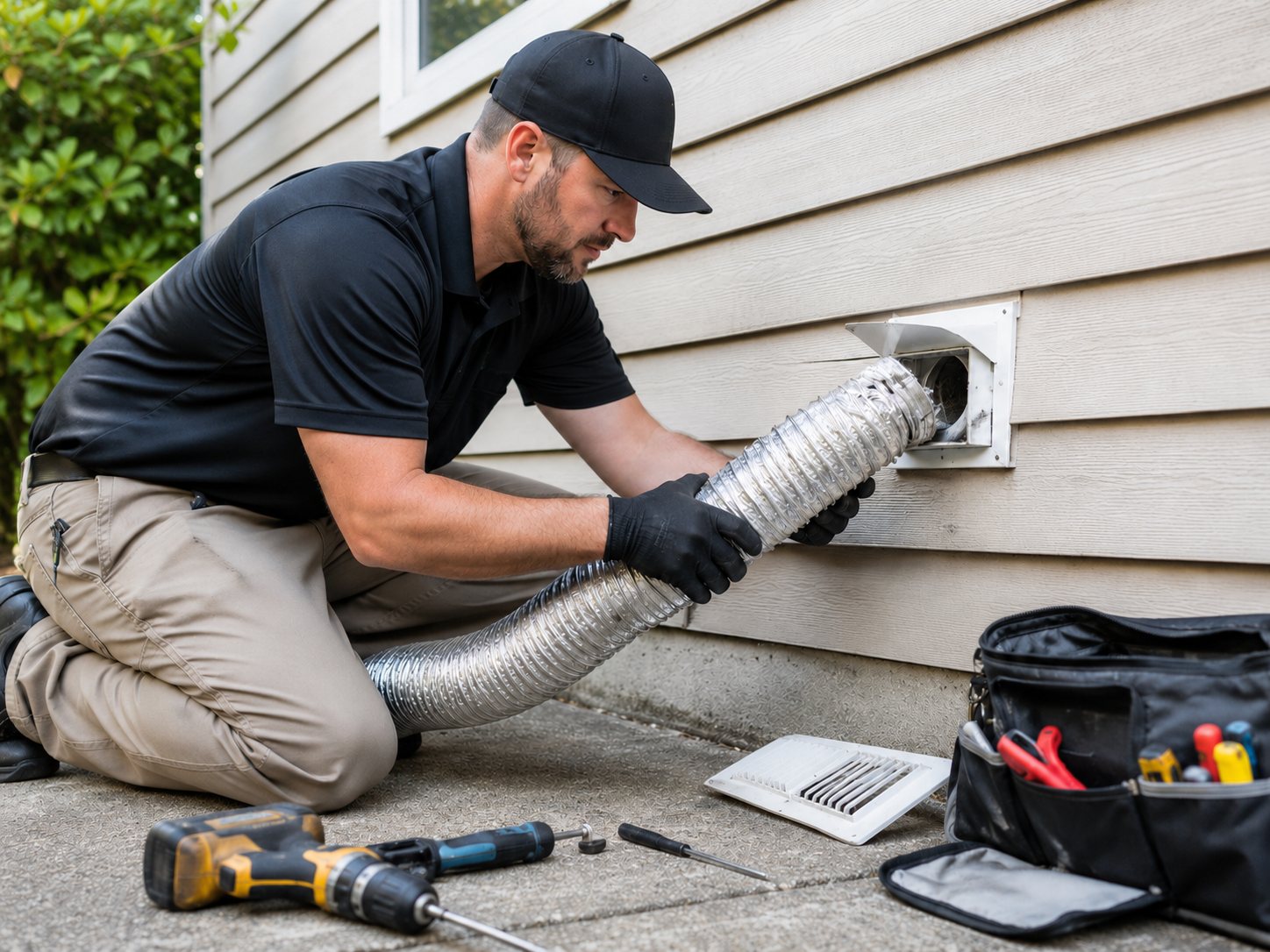 Dryer vent cleaning to remove lint buildup